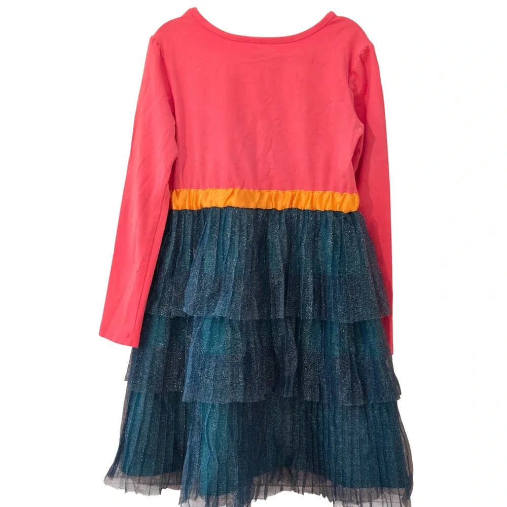 Hanna Andersson Girls Pink Teal Tulle Tiered Dress Metallic Size 120‎ US 6-7